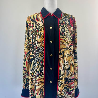 1990s Bob Mackie Silk Tiger Blouse 