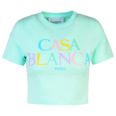 Casablanca Mint Green Cotton Crop T-Shirt Woman
