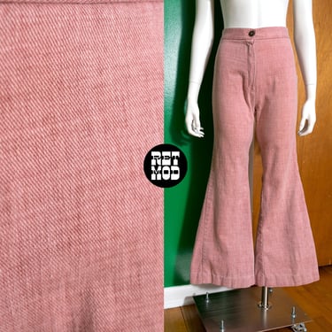 Super Cute Vintage 70s Dusty Pink Bell Bottom Flare High-Waisted Pants 