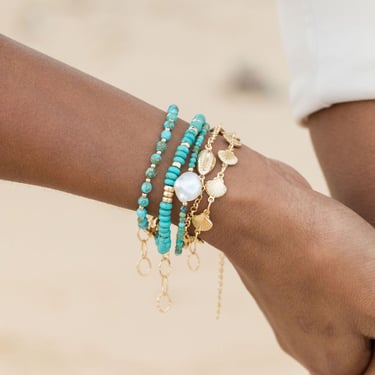 Beaded Turquoise Bracelet - Natural Turquoise Stone Dainty Bracelet- Healing Crystal Delicate Spiritual Protection December Birthstone Gift 