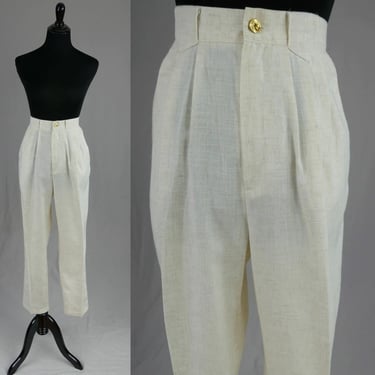 80s 90s Pleated Pale Beige Pants - 29 30 waist - Pleated High Waisted - Sag Harbor - Vintage 1980s 1990s Trousers 28.5