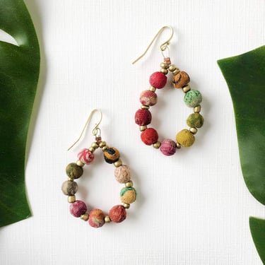 Kantha Earrings | Beaded Teardrop