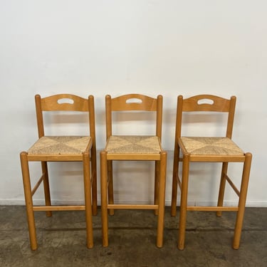 Magistretti Style Barstools with rush weave - set of three 
