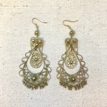 Vintage Wire CHANDELIER Earrings / Boho TEARDROP Design + Movement / Very Lightweight 