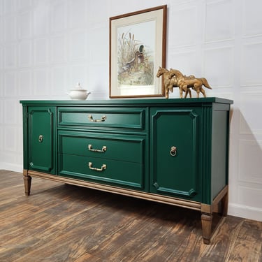 Available!! Dark Green Midcentury Neoclassical sideboard, tv stand 