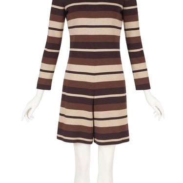 Christian Dior 1970s Vintage Brown Striped Wool Jersey Turtleneck Romper Sz S 