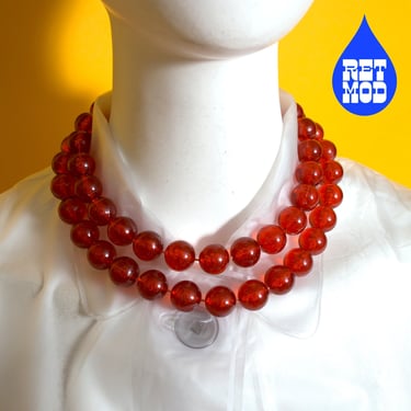 Fabulous Vintage Amber-Colored Beaded Long Chunky Necklace 