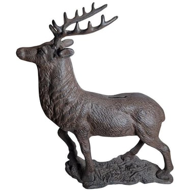 Cast Iron Bank Elk Deer Sculpture Heavy Hunting Cabin Rustic Desk Door Stop M31 