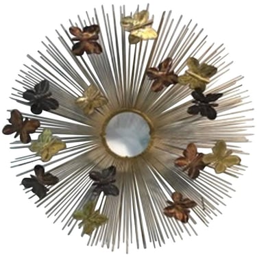 Beautiful and Rare Curtis Jere Sunburst Wall Sculpture with Butterflies