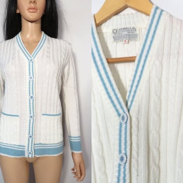 Vintage 70s/80s Pastel Blue Striped Cardigan Size S/M 