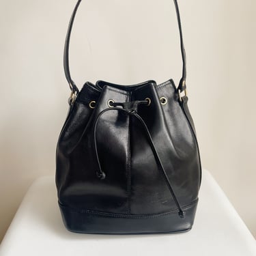 Ebony Structured Leather Bucket Bag