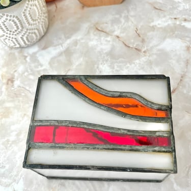 Stained  Glass Trinket Box, Jewelry Box, Abstract Design, Hinged Lid, Artisan Made, Vintage 