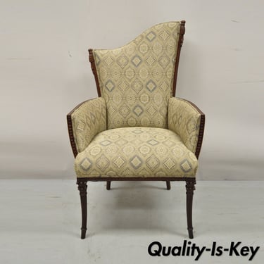Vintage Hollywood Regency French Style Angled Back Mahogany Lounge Chair