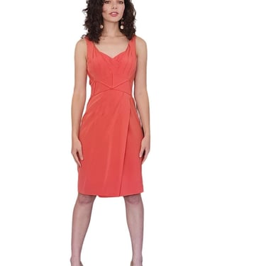 Vintage Y2K Zac Posen Bodycon Party Dress Coral Orange Silk 