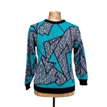 Vintage 1980s New Wave Sweater, 80s Abstract Color Block Acrylic Pullover, Gender Neutral 44