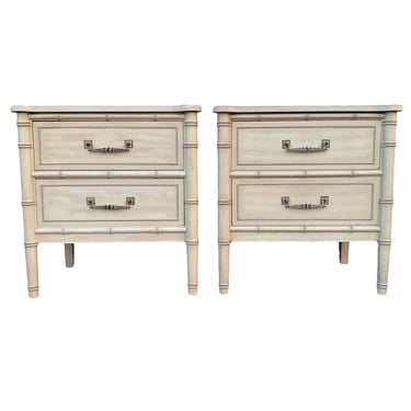 Henry Link Bali Hai Faux Bamboo Nightstands by FREE SHIPPING - Set of 2 Vintage Creamy White End Tables Hollywood Regency Coastal Furniture 