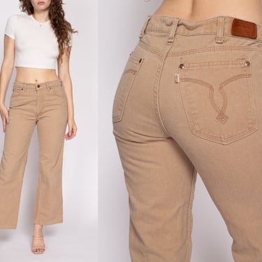 Medium 70s Levis Movin' On Tan Kick Flare Jeans Petite | Vintage Boho Mid High Rise Retro Soft Denim Bootcut Pants 