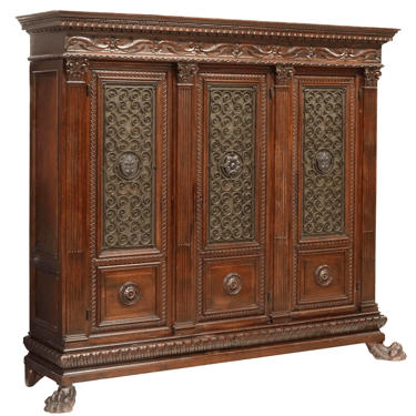 Antique Bookcase, Italian Renaissance Revival, Carved, Walnut, Early 1900s!