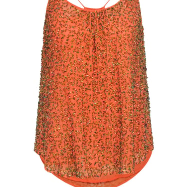 Trina Turk - Orange Silk Beaded Sleeveless Top Sz XL