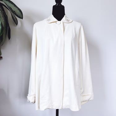 Vintage Women’s Cream Color Blouse with Beaded Collar 