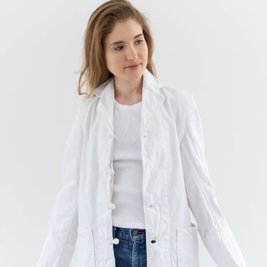 Vintage White Knot Chore Coat | Unisex 50s Cotton Workwear Jacket | Made in USA | XXS XS 