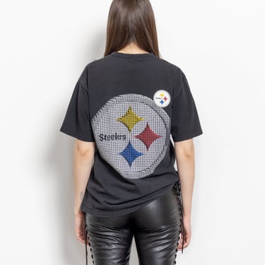 TIE DYE STEELERS Jersey Vintage Tee Cropped Grey Yellow Nfl Pittsburgh Football Graphic T-Shirt Sports Fan 90's Oversize / Large 
