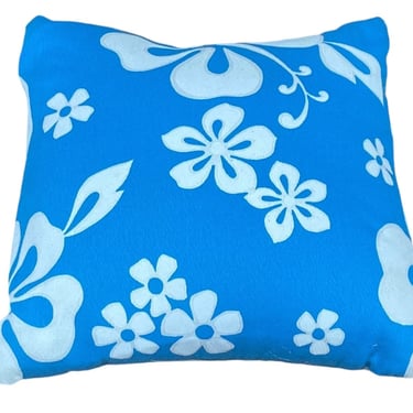 Vintage Barkcloth Turquoise  + White Hibiscus Print Pillow 