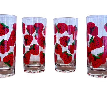 Vintage 1970s Set of Four Strawberry Glasses by Colony Glassware 