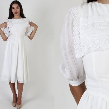 80s All White Gunne Sax Dress / Traditional Romantic Floral Lace Gown / Bridal Tea Party Lawn Drop Outfit 