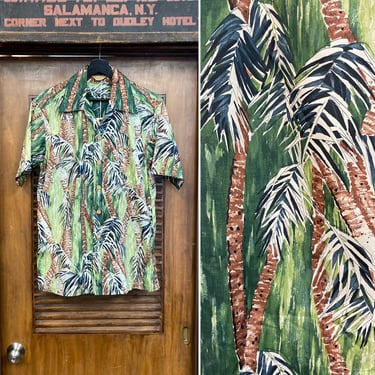 Vintage 1940’s Original “Kamehameha” Nylon Vertical Pattern Hawaiian Shirt, Rare Design, Original, 40’s Loop Collar, Vintage Clothing 