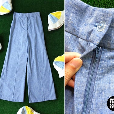 Fabulous Vintage 60s 70s Blue Chambray High-Waisted Pants 