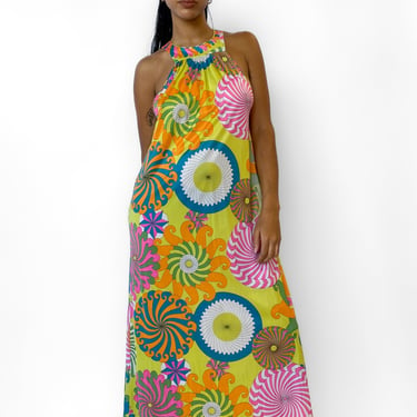 1960s Colorful Psychedelic Maxi Dress, sz. S-XL