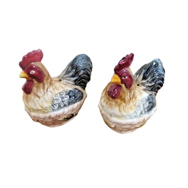 Harry & David Chicken Hen Rooster Ceramic Salt And Pepper Shakers 