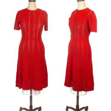1930s Dress ~ Rust Knit Lacey Sweater Dress 