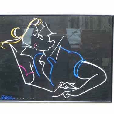 Black Framed 1980s Man & Woman Kissing 