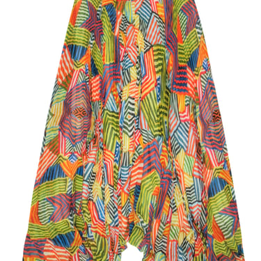 Alice & Olivia - Yellow & Multicolor Striped Pleated Chiffon Maxi Skirt Sz 0