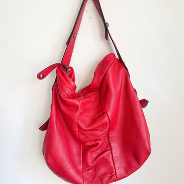 Vintage 2000s Bright Red Leather Hobo Bag 