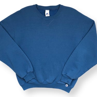 Vintage 90s Russell Athletic Blank Blue Essential Crewneck Sweatshirt Pullover Size Medium 