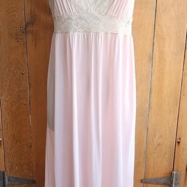 70s Pink Slip Dress Negligee Ankle Length Nightgown Barad 