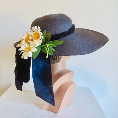 1940s straw picture hat | vintage wide brim sun | Crush  display picture 2