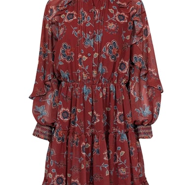 Sachin &amp; Babi - Rust Red &amp; Multi Color Floral Print Dress Sz M