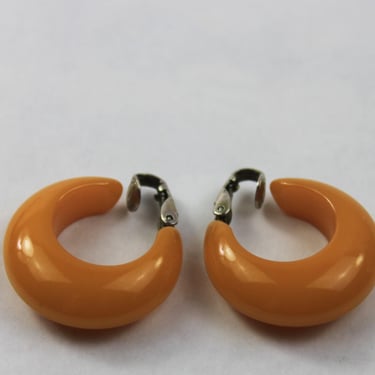 Bakelite Earrings Butterscotch Huggie Hoop Clipon 