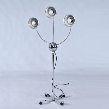 3 Head Adjustable Height Artist Studio or Workshop Industrial Floor Lamp on Wheels 