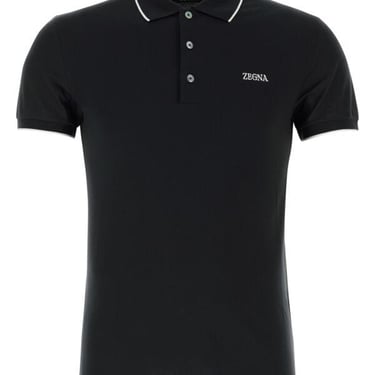 Zegna Men Black Stretch Piquet Polo Shirt