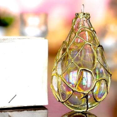 VINTAGE: Clear Glass Christmas Ornament in Box - Gold Puffy Paint Glass Ornament - Made in Taiwan - Holiday - Xmas 