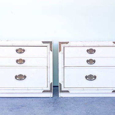 Pair of Faux Bamboo Nightstands with Brass Details