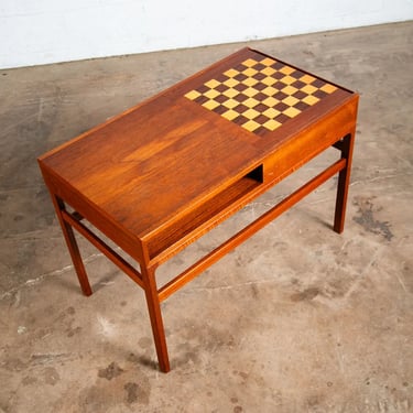 Mid Century Danish Modern Coffee Table Game Chess Solid Teak Shelf Kurt Ostervig