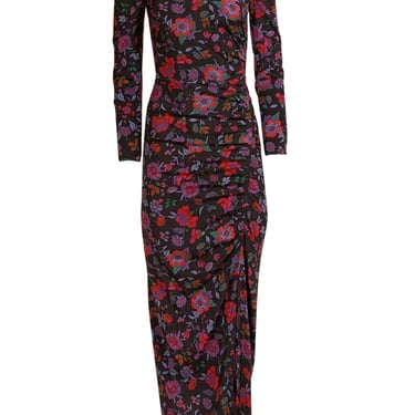 Veronica Beard - Black w/ Purple & Blue Floral Print Silk Maxi Dress Sz 0