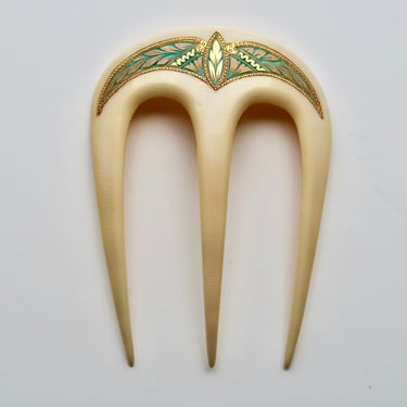 Art Deco Gold Teal Carved Celluloid Hair Comb, French Antique Hair Comb, Bridal Comb, Hair Decoration, Vintage Hair Comb, Hair Jewelry 