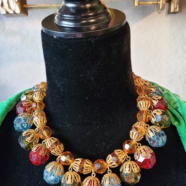 Vintage lucite multi  color bib necklace, 1960's 